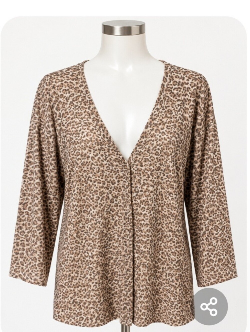 bobeau Brown Leopard Print V-Neck Pullover